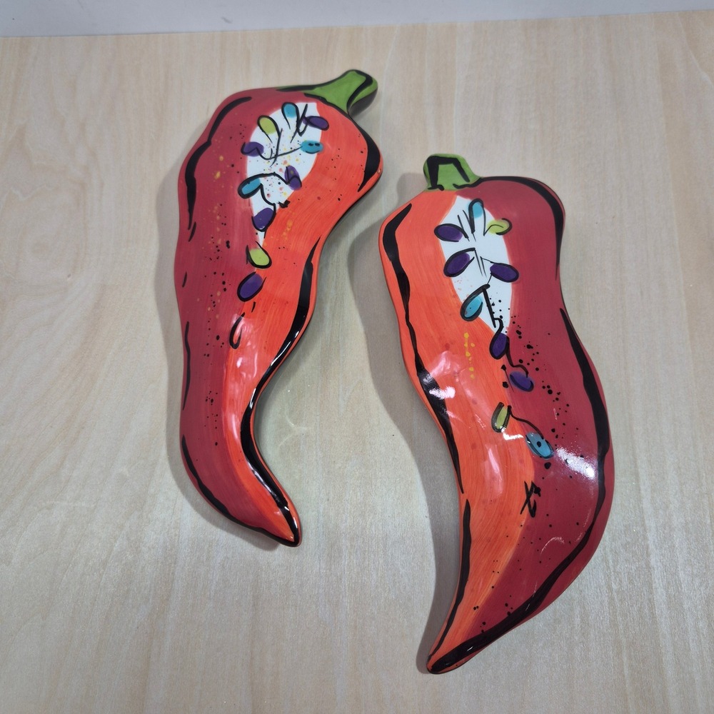 Bella Casa Kathryn Young by Ganz Ceramic‎ Red Chili Pepper Wall Decor Set of 2